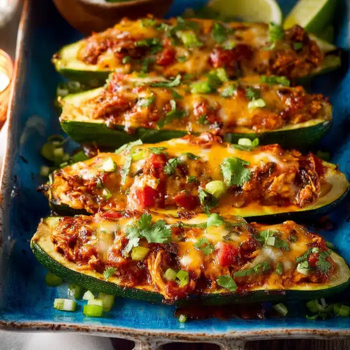 Chicken Enchilada Stuffed Zucchini Boats