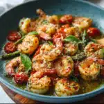 Keto Pesto Shrimp Skillet with Cherry Tomatoes