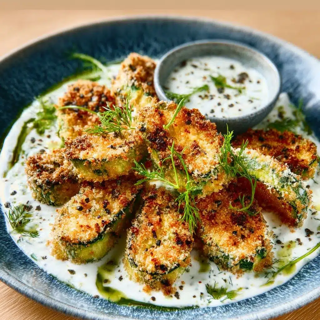 Keto Breaded Zucchini with Yogurt & Cucumber Sauce delights your taste buds!