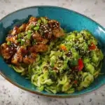 Low Carb Sesame Chicken with Zucchini Chow Mein